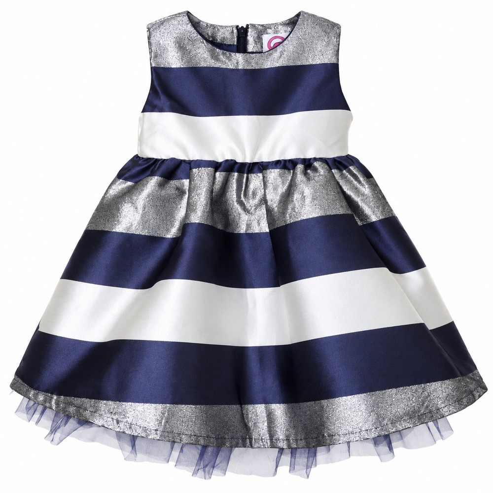 G-Cutee Striped Party Dress Girls 6/9 Navy Silver NEW Holiday Wedding Guest